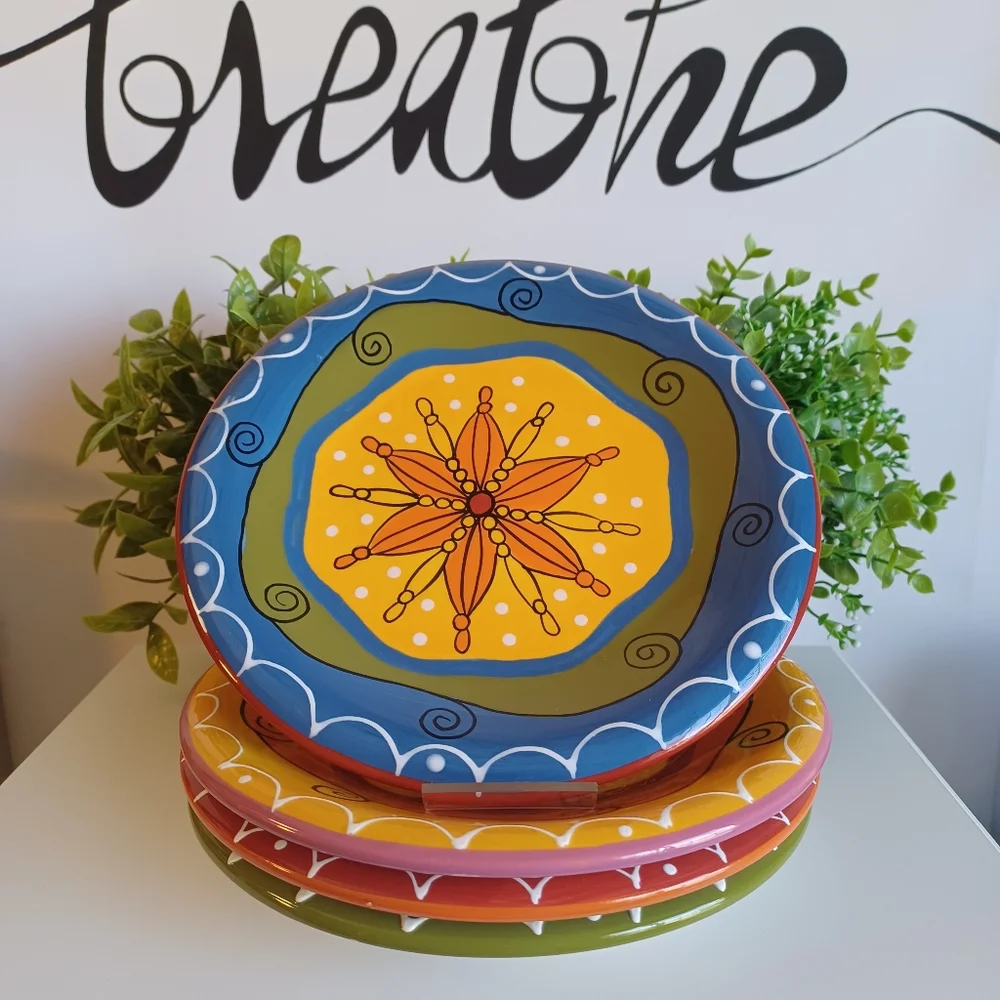4 Piece Pier 1 Hand Painted Ironstone Salad Plate Set